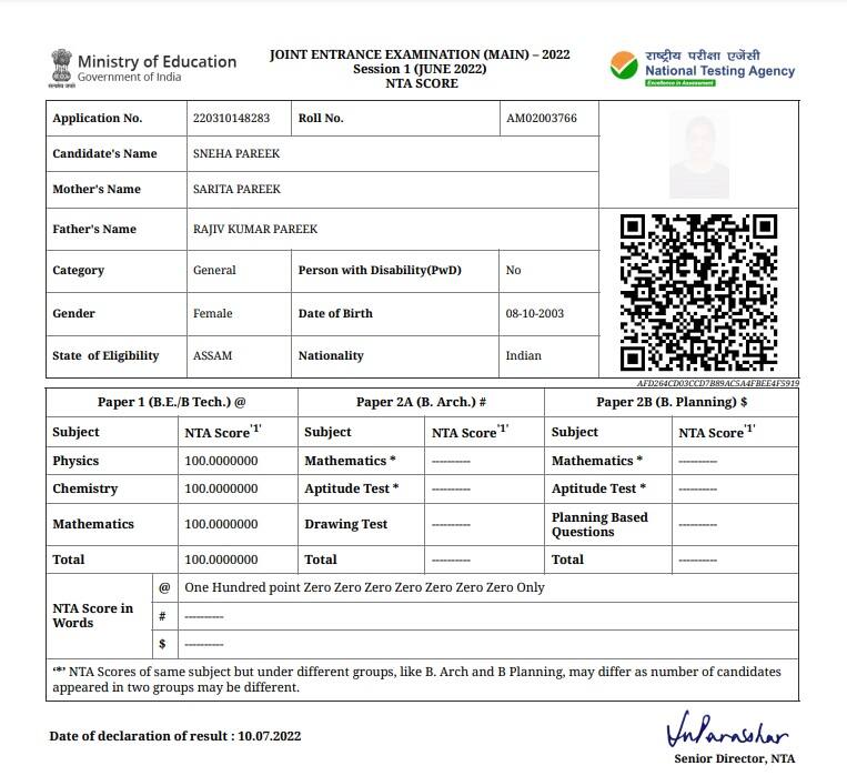 Jee Main Result 2023 Direct Link Cbt Scorecard Jeemai vrogue.co